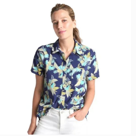 GAP boyfriend fit blue tropical  button down shirt L - Picture 1 of 7